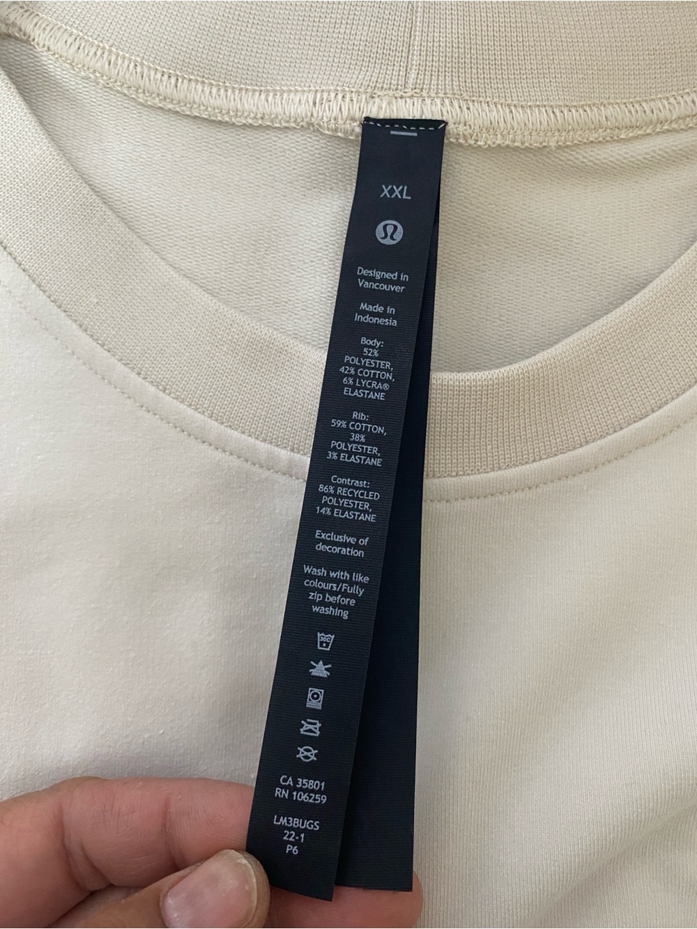 Lululemon City Sweat Jersey Sweatshirt Neutrals Cream Men's XXL - Picture 6 of 8